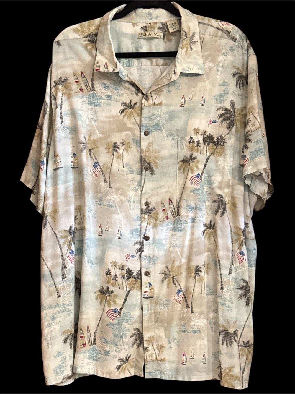 Batik Bay Vintage Big & Tall Men's Hawaiian American Flag & Sailboat Shirt